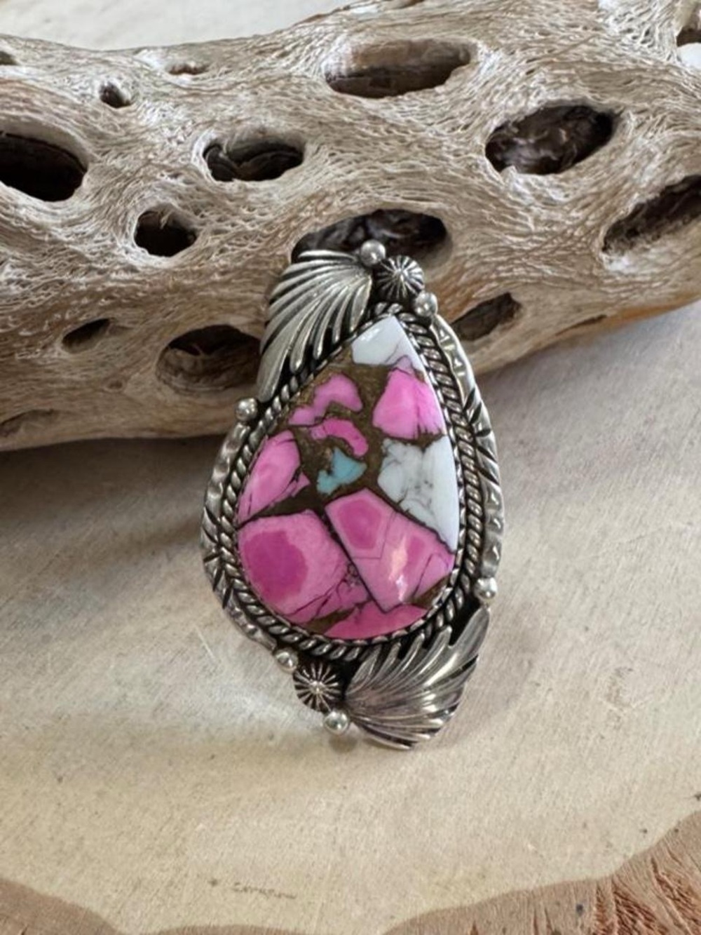 Southwestern 925 Sterling Silver Cotton Candy Turquoise Ring Size 6